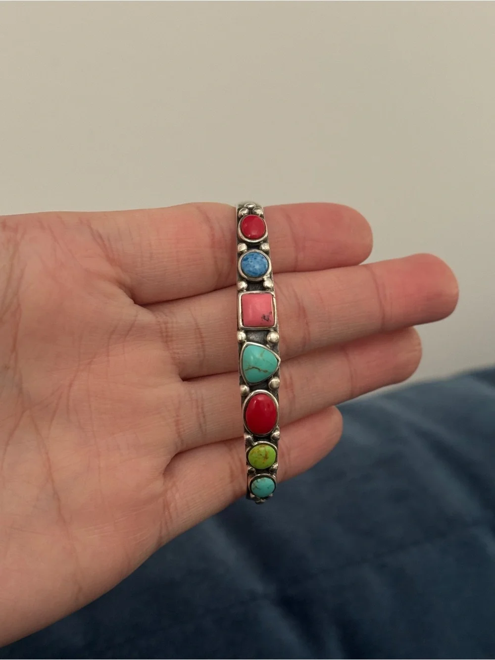 Vintage 925 Sterling‎ Silver Multi-Stone Cuff Bracelet